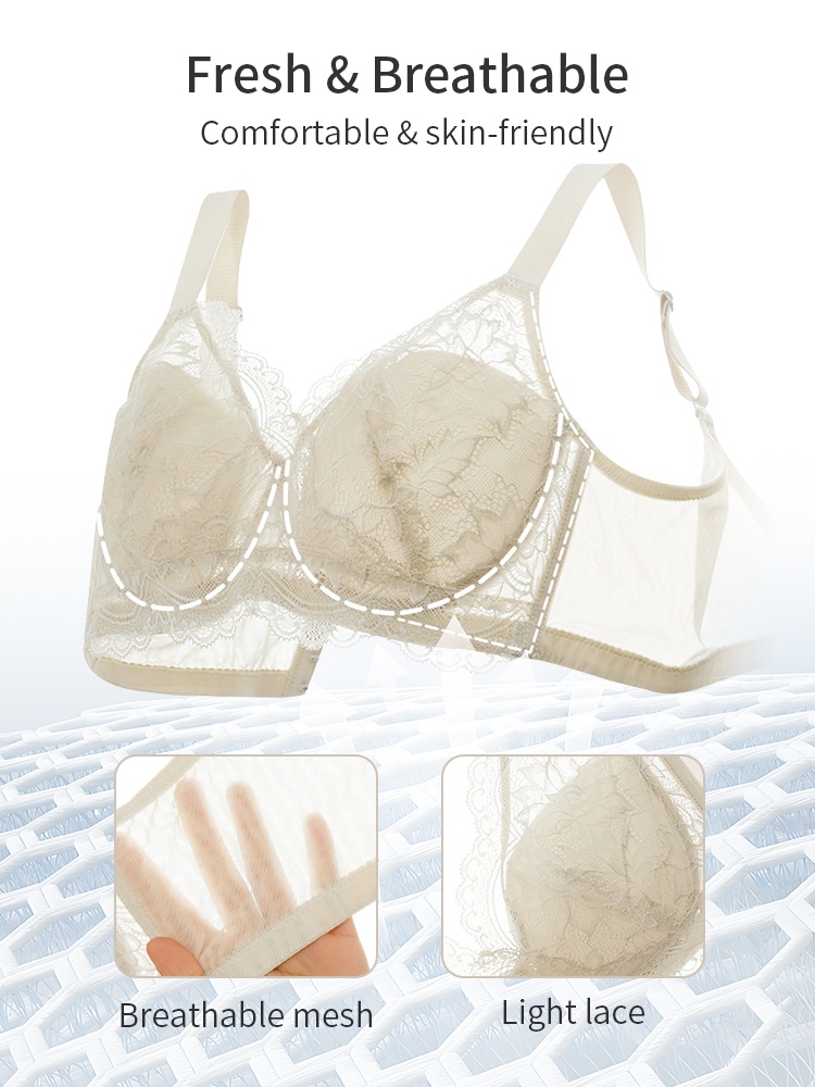 Firm-support Anti-sagging Bra With Soft Wire, Minimizing Shapes & Elegant Lace Trim VEIMIA