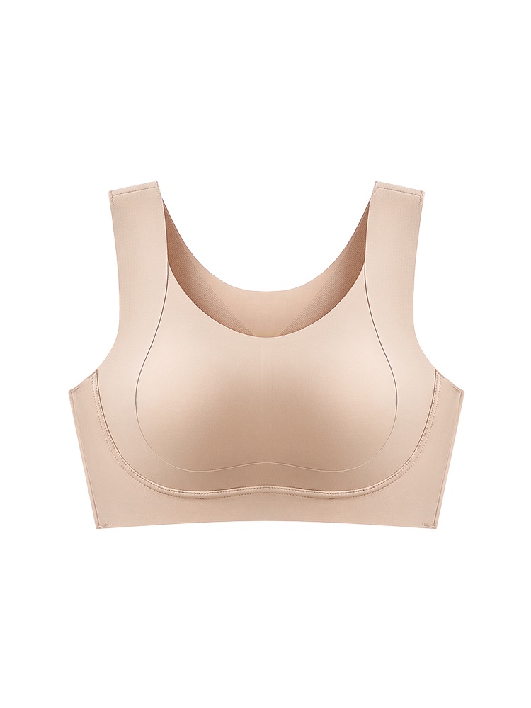 Front product image of the beige invisible seamless minimizing bra, VEIMIA