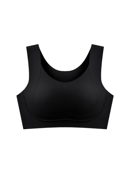 Front product image of the black invisible seamless minimizing bra, VEIMIA