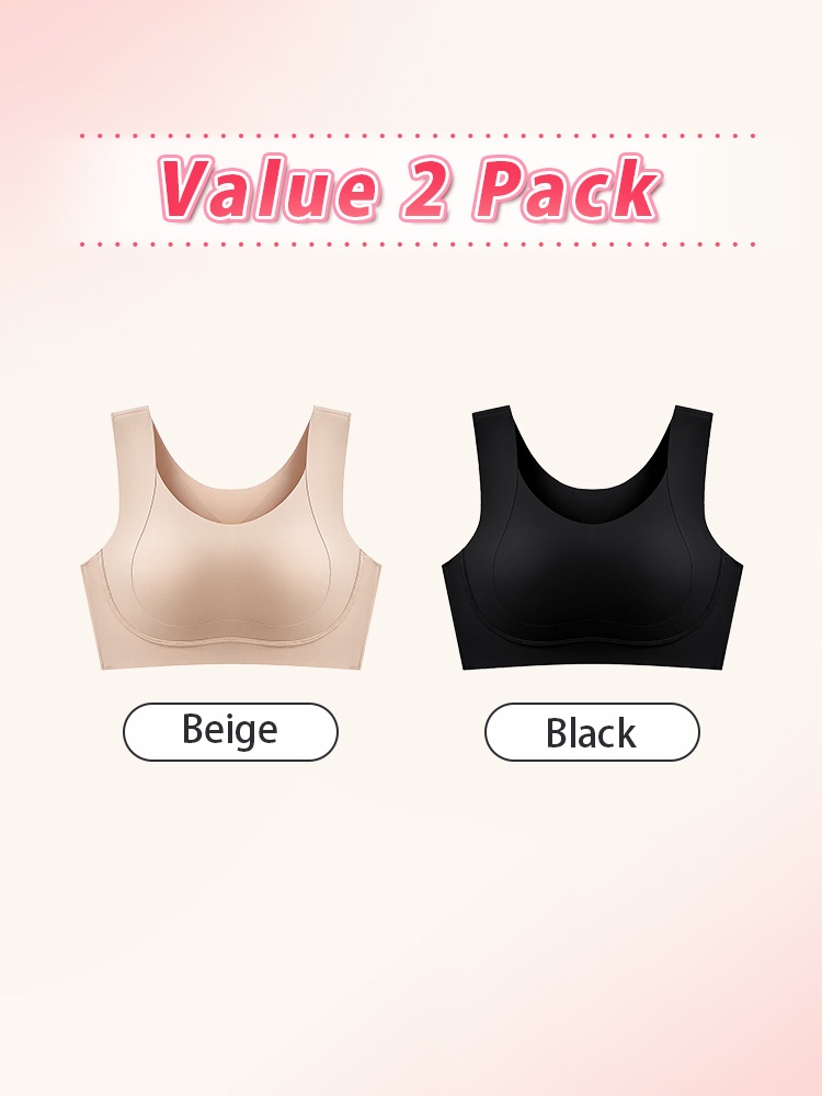 Two-pack set with one beige and one black invisible seamless minimizing bra, VEIMIA