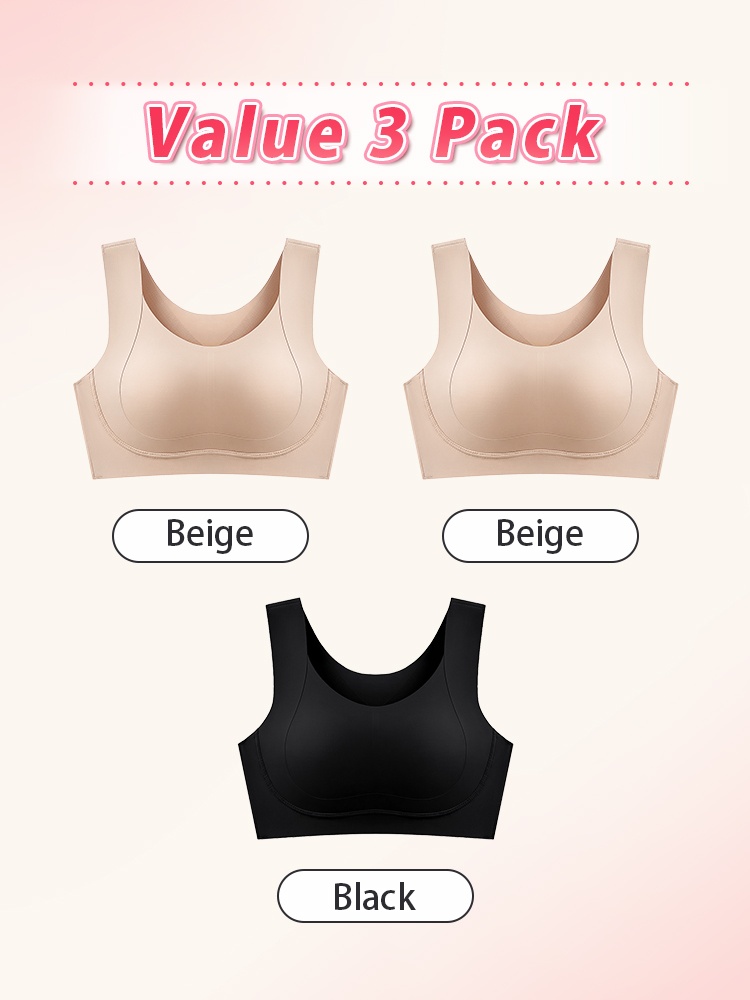 Three-pack set with two beige and one black invisible seamless minimizing bra, VEIMIA
