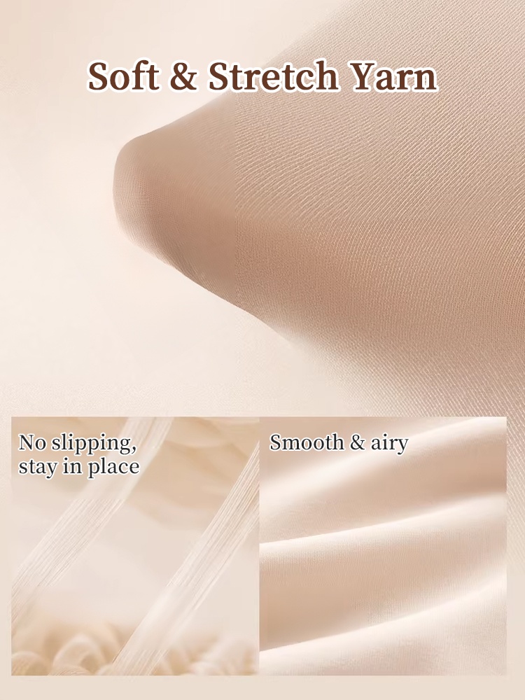 Close-up of soft stretch yarn fabric showing smooth airy texture and stay-in-place elasticity, VEIMIA