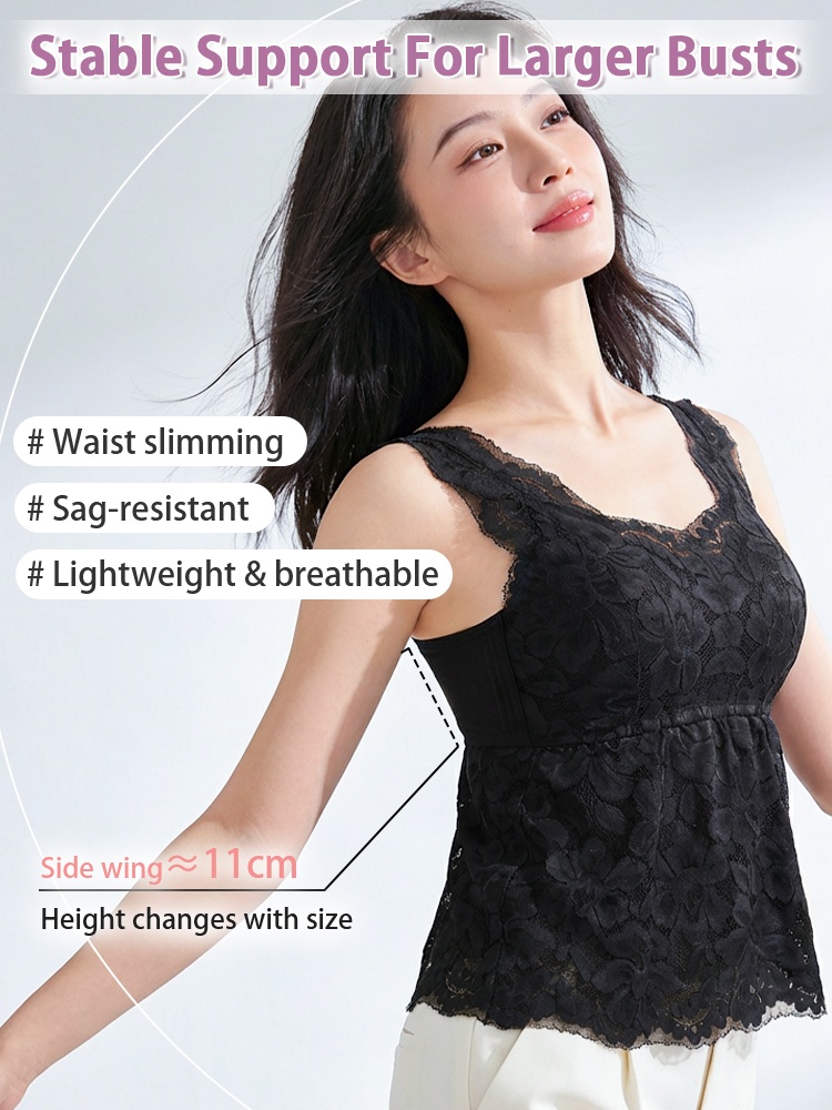 Lace Trim Tank Top With Tummy Coverage Flattering Fit, Airy & Cozy Bralette For Daily Wear VEIMIA