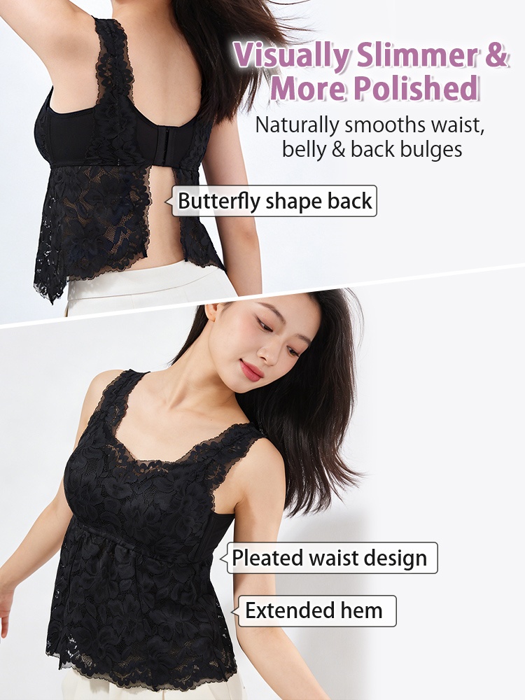 Lace Cami With Tummy Coverage Flattering Fit, Airy & Cozy Bralette For Daily Wear VEIMIA