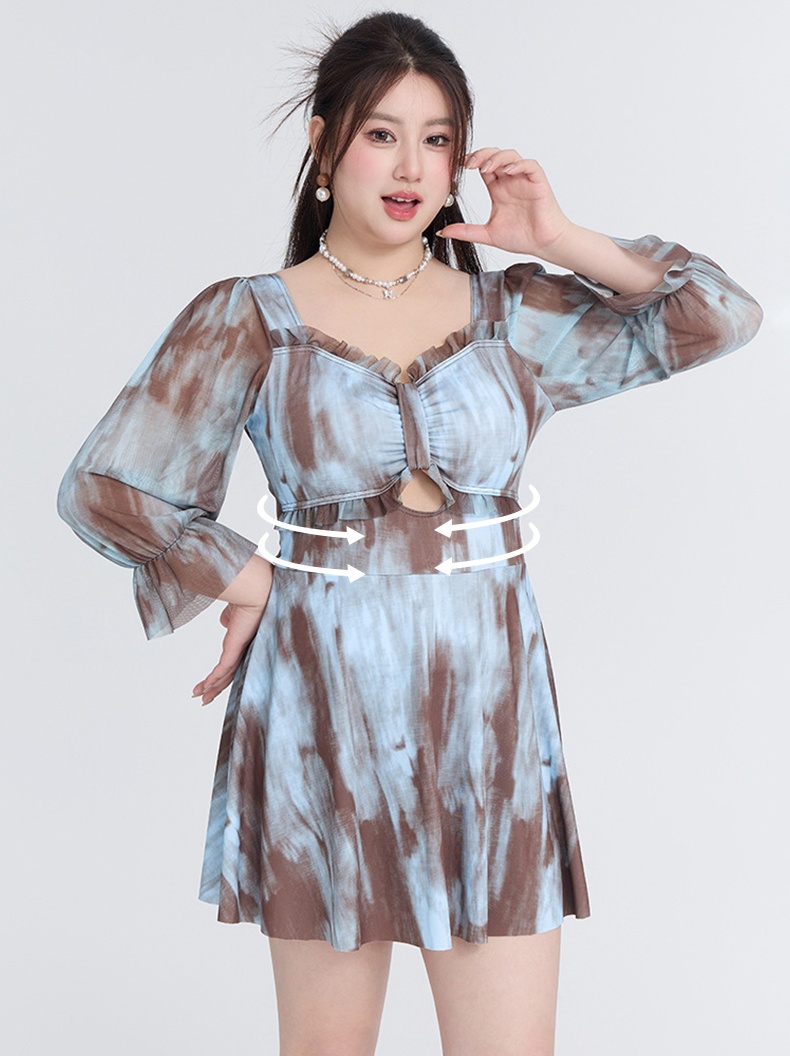 Plus Size Long Sleeve One-piece Swim Dress VEIMIA