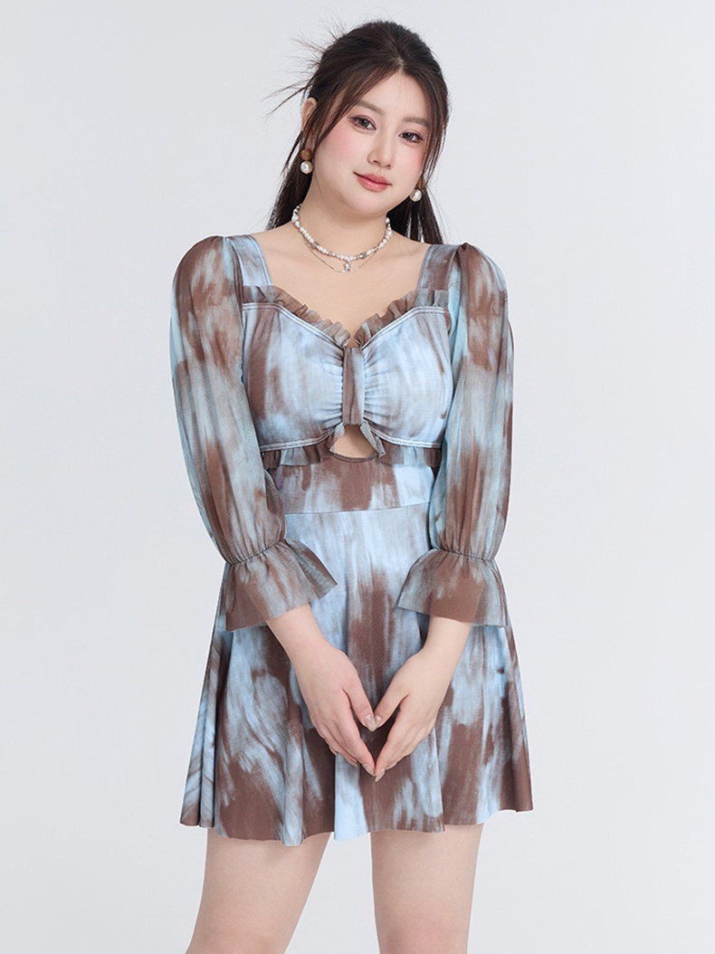 Wearing The Waves, Plus The Fashion, Long Sleeve One-piece Swim Dress VEIMIA