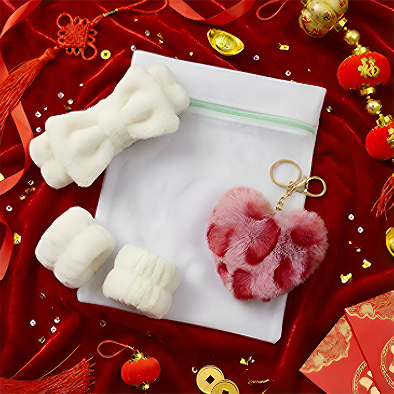 VEIMIA Gifts Pack (3 Items)- Wash Laundry Bag & Plush Charm & Skincare Headband Wristband Set