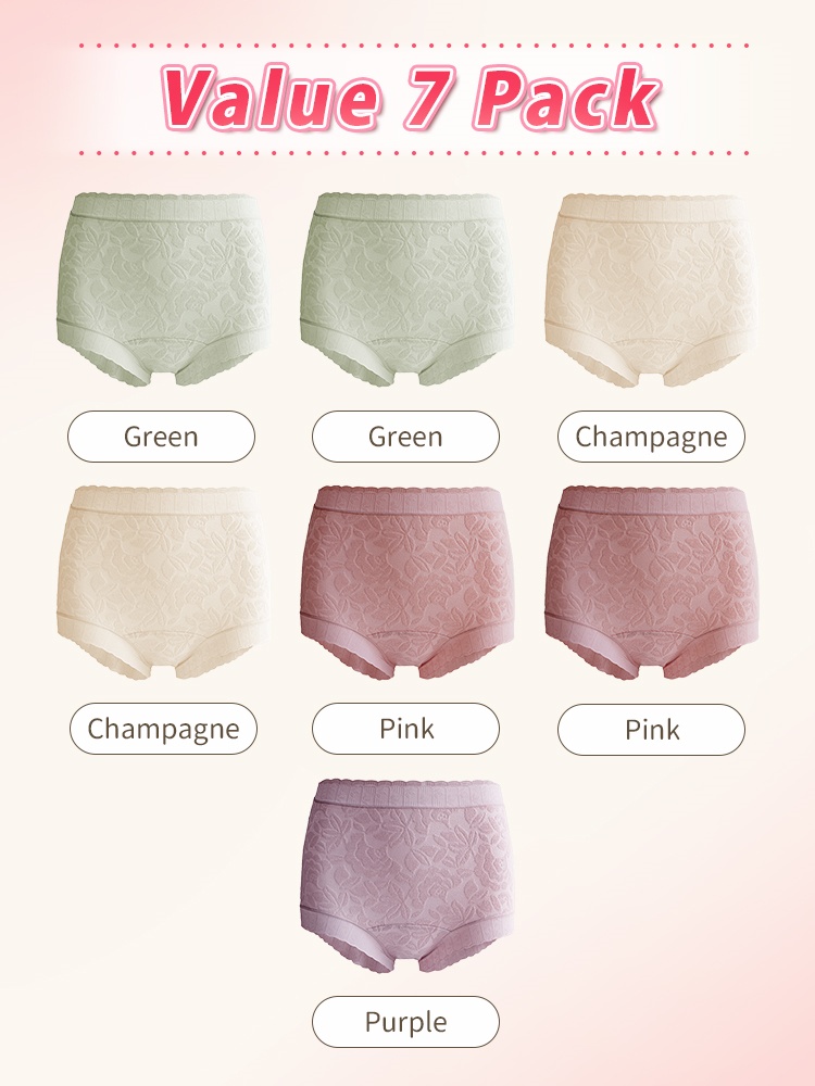3-7 Sets Seamless Breathable Cotton Panties Full Coverage & Sensitive Skin-friendly With Antibacterial Gusset VEIMIA
