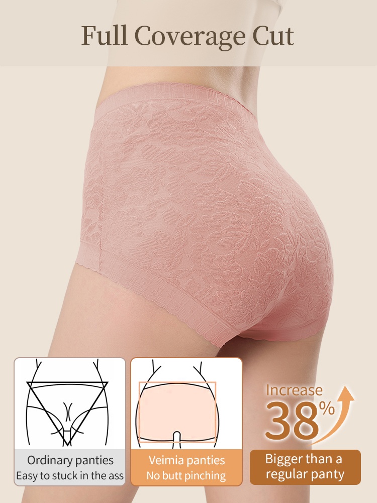 3-7 Packs Seamless Cotton Panties Full Cuts & Sensitive Skin-friendly With Antibacterial Crotch VEIMIA
