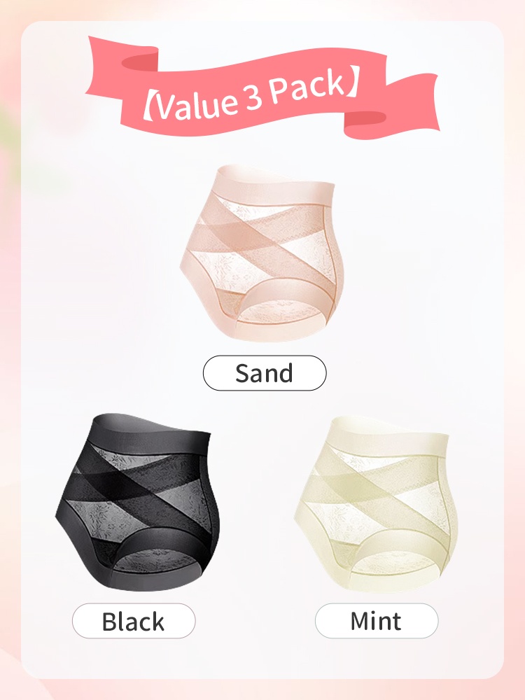 3-7 Packs Seamless High Waists Panties X-bands Light Tummy Controls With Breathable & Antibacterial Ice Silk Fabrics VEIMIA