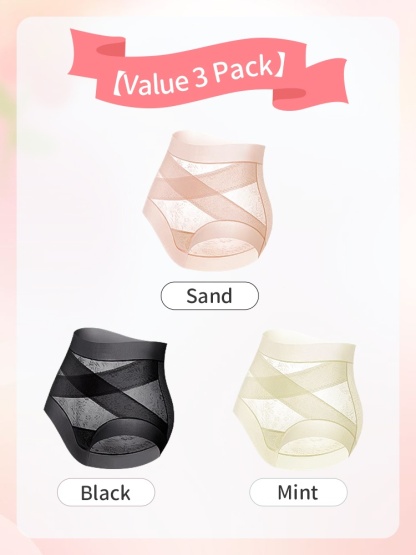 3-7 Packs Seamless High Waists Panties X-bands Light Tummy Controls With Breathable & Antibacterial Ice Silk Fabrics VEIMIA