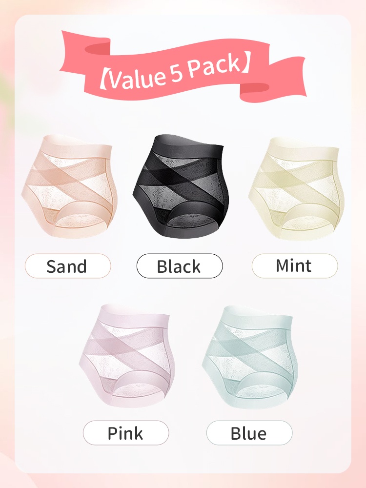 3-7 Packs Seamless High Waist Panties X-bands Light Tummy Controls With Breathable & Antibacterial Ice Silk Fabrics VEIMIA