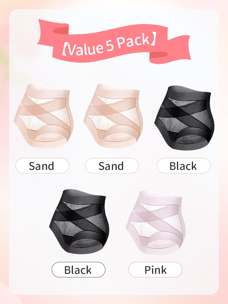 3-7 Pack Seamless High Waists Panties X-bands Light Tummy Controls With Breathable & Antibacterial Ice Silk Fabrics VEIMIA