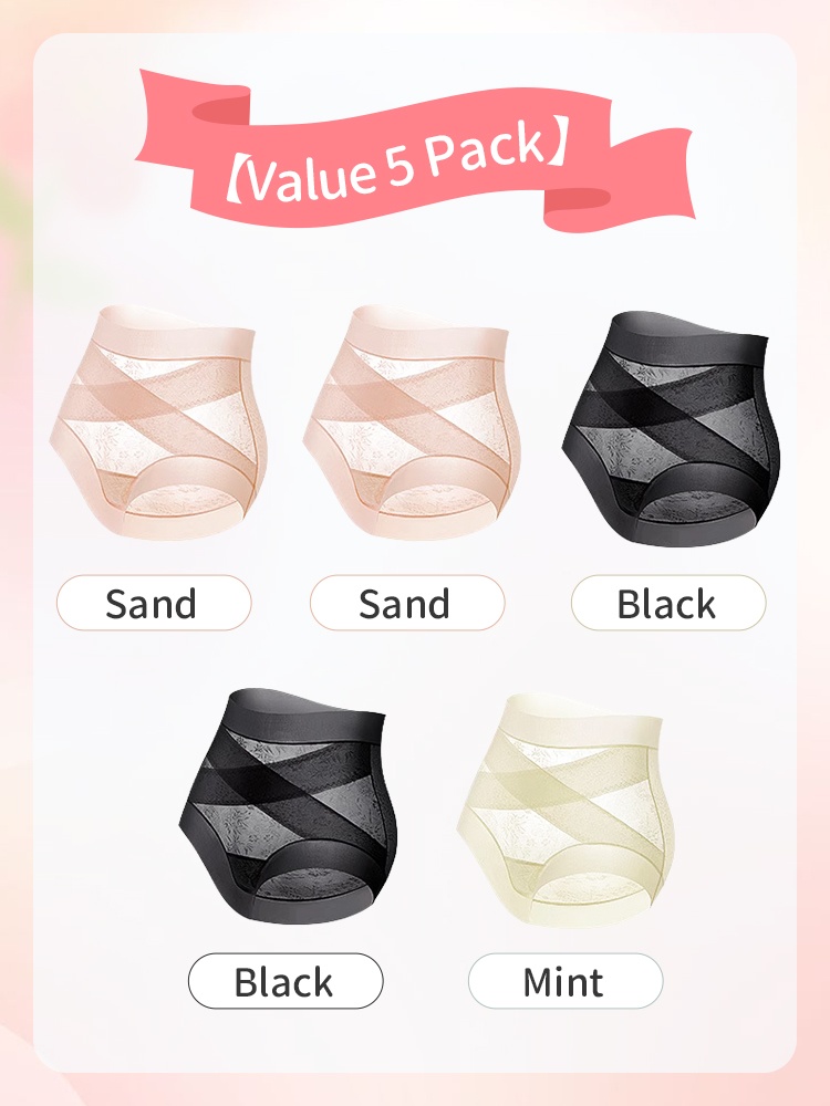 3-7 Packs Seamless High Waists Panties X-bands Light Tummy Controls With Breathable & Antibacterial Ice Silk Fabrics VEIMIA