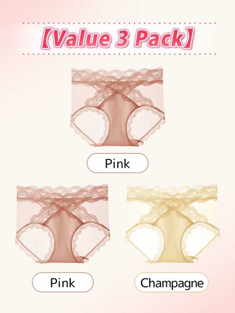 3-7 Set Sexy Lace Trim Panties X-waist Shape Comfortable & Airy With Extended Silk Liner VEIMIA
