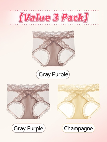 3-7 Sets Sexy Lace Trim Panties X-waist Shape Comfortable & Airy With Extended Silk Liner VEIMIA
