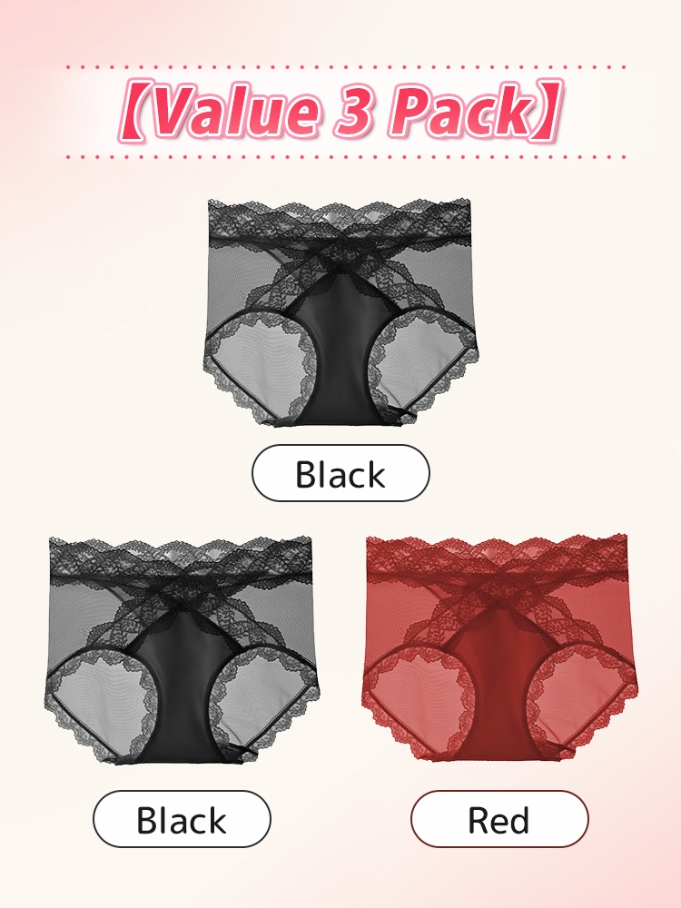 3-7 Bundle Sexy Lace Accent Panties X-waist Cut Comfortable & Airy With Extended Silk Crotch Panel VEIMIA
