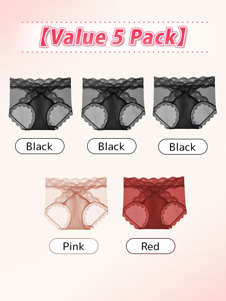 3-7 Sets Sexy Lace Panties X-waist Style Comfortable & Airy With Extended Silk Liner VEIMIA
