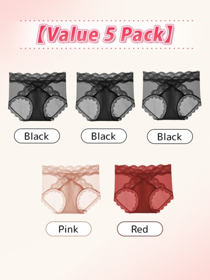 3-7 Sets Sexy Lace Panties X-waist Style Comfortable & Airy With Extended Silk Liner VEIMIA
