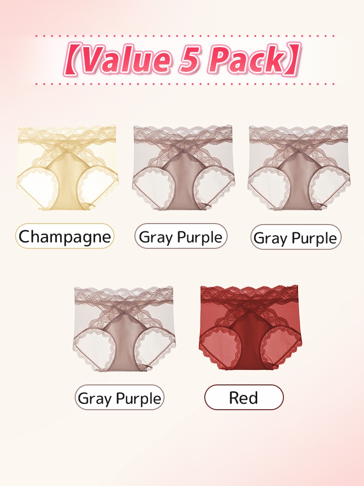 3-7 Set Sexy Lace Panties X-waist Style Comfortable & Airy With Extended Silk Liner VEIMIA
