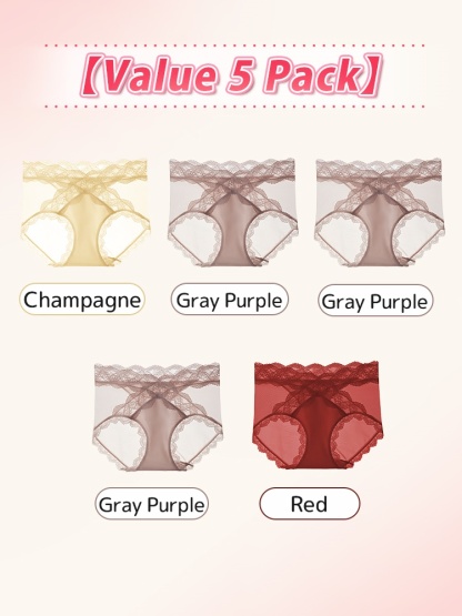 3-7 Set Sexy Lace Panties X-waist Style Comfortable & Airy With Extended Silk Liner VEIMIA
