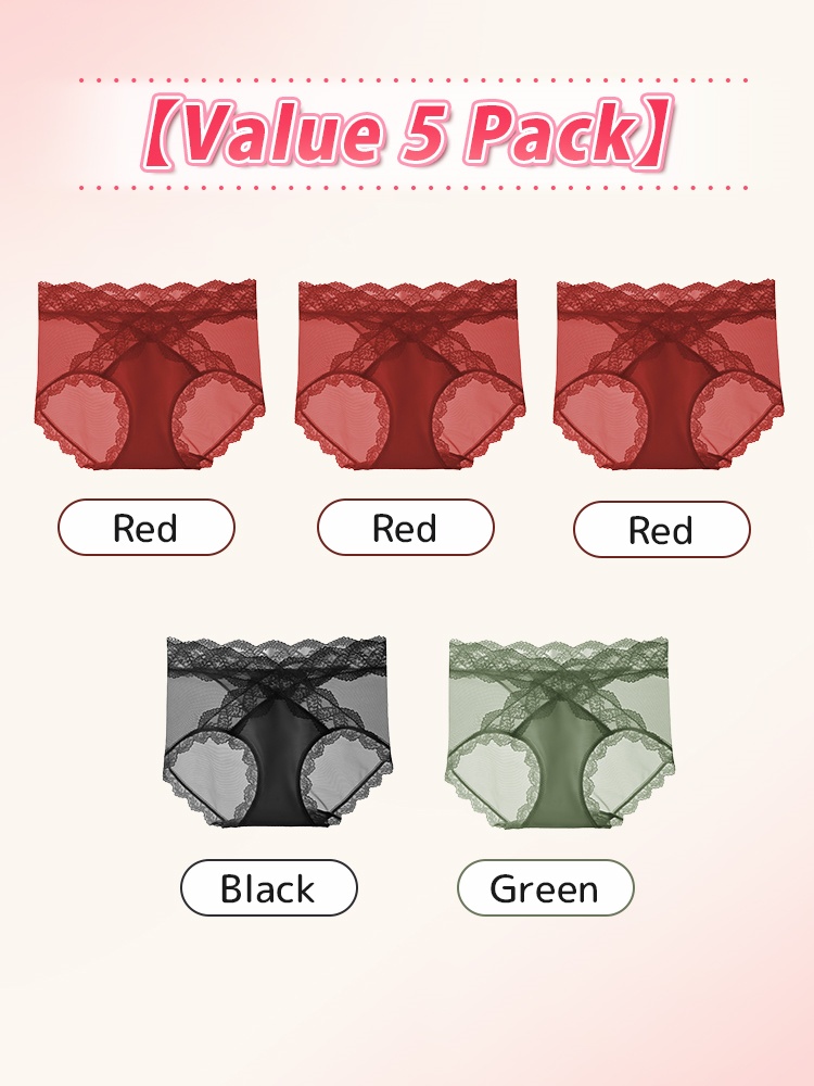3-7 Bundles Sexy Lace Accent Panties X-waist Cut Comfortable & Airy With Extended Silk Crotch Panel VEIMIA

