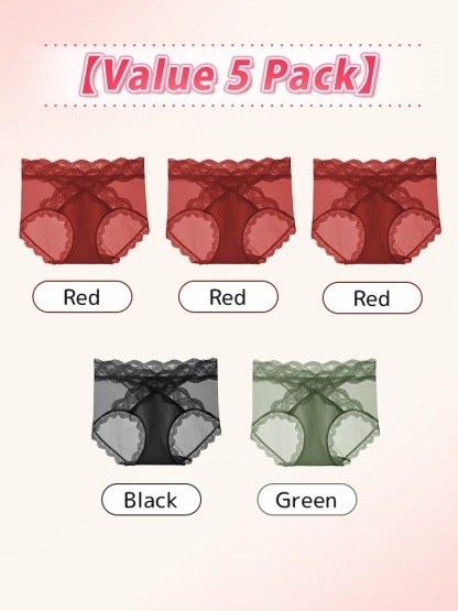 3-7 Bundles Sexy Lace Accent Panties X-waist Cut Comfortable & Airy With Extended Silk Crotch Panel VEIMIA
