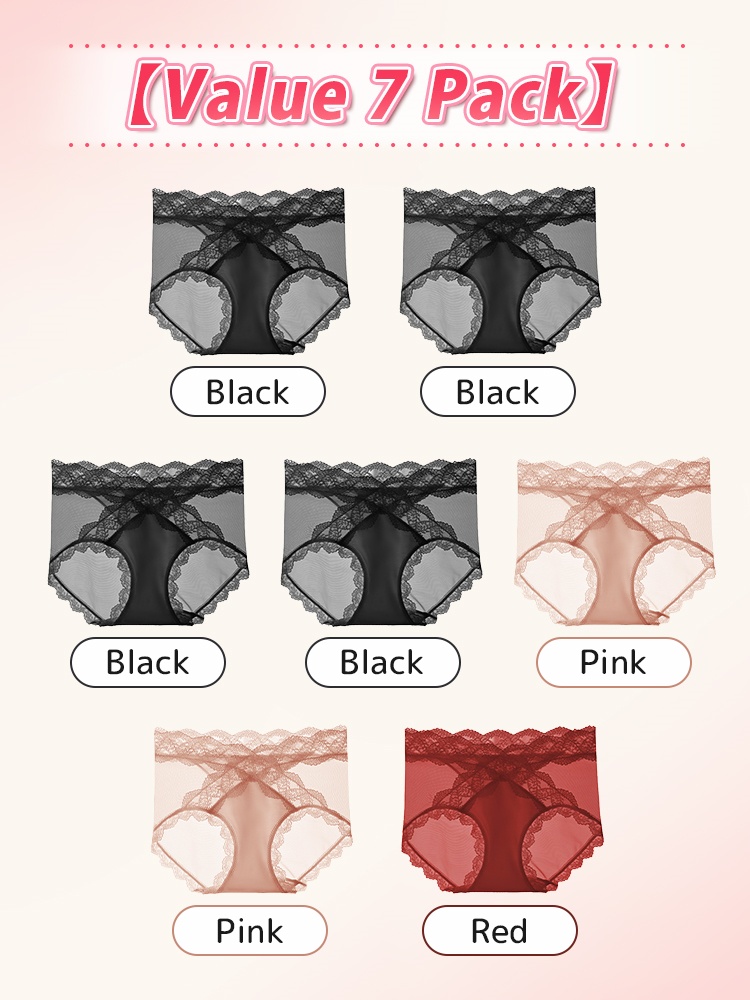 3-7 Bundles Sexy Lace Panties X-waist Shape Comfortable & Airy With Extended Silk Crotch Panel VEIMIA
