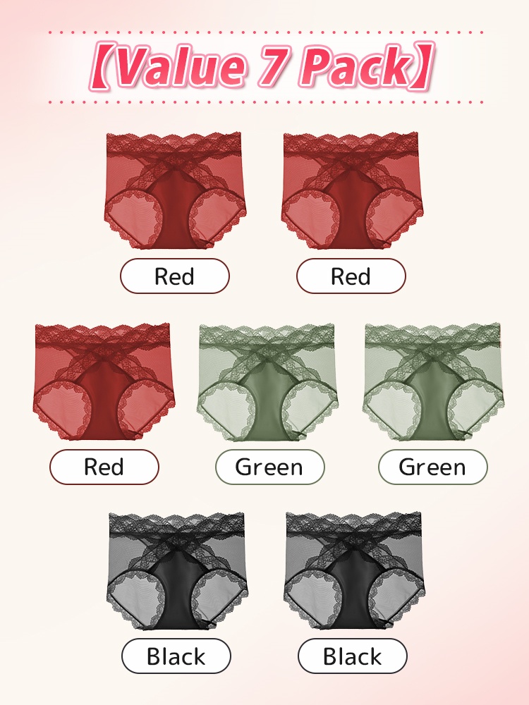 3-7 Bundle Sexy Lace Panties X-waist Shape Comfortable & Airy With Extended Silk Crotch Panel VEIMIA
