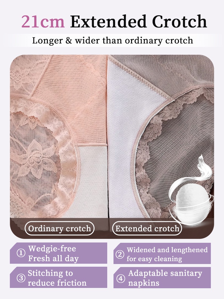 3-7 Pack Sexy Lace Panties X-waist Design Comfortable & Airy With Extended Silk Liners VEIMIA
