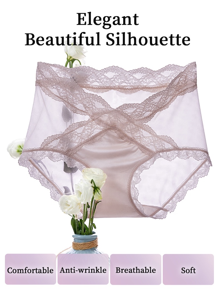 3-7 Packs Sexy Lace Panties X-waist Design Comfortable & Airy With Extended Silk Crotch Panel VEIMIA
