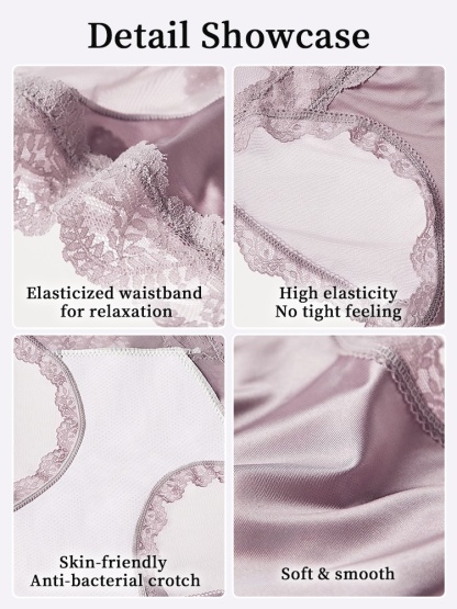 3-7 Pack Sexy Lace Trim Panties X-waist Design Comfortable & Airy With Extended Silk Gusset VEIMIA
