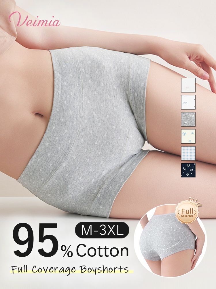 3-7 Packs Soft Seamless Panty 95% Cotton & Full Coverage Boyshort With Hypoallergenic Antibacterial Gussets VEIMIA