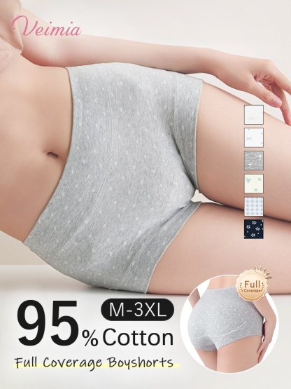 3-7 Packs Soft Seamless Panty 95% Cotton & Full Coverage Boyshort With Hypoallergenic Antibacterial Gussets VEIMIA