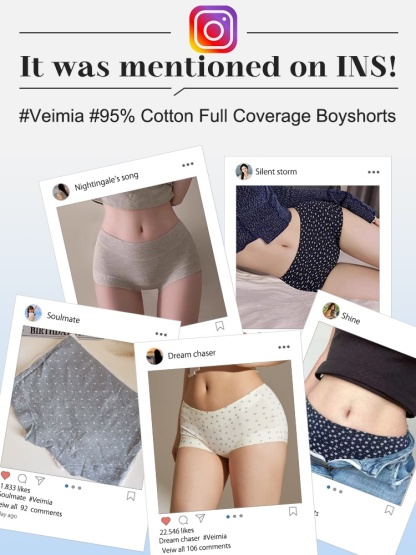 3-7 Packs Soft Seamless Panty 95% Cottons & Full Coverage Boyshorts With Hypoallergenic Antibacterial Gussets VEIMIA