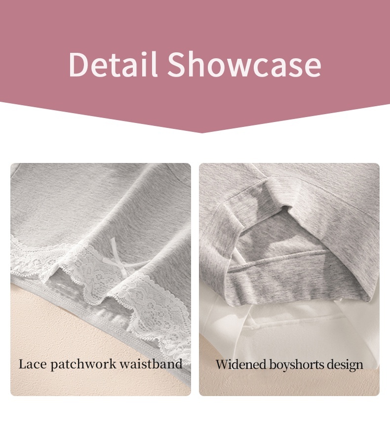 3-7 Pack Stylish Cotton Panties Boyshorts Designs With Lace Trim, Secure Antibacterial Protection & Comfort Feel VEIMIA