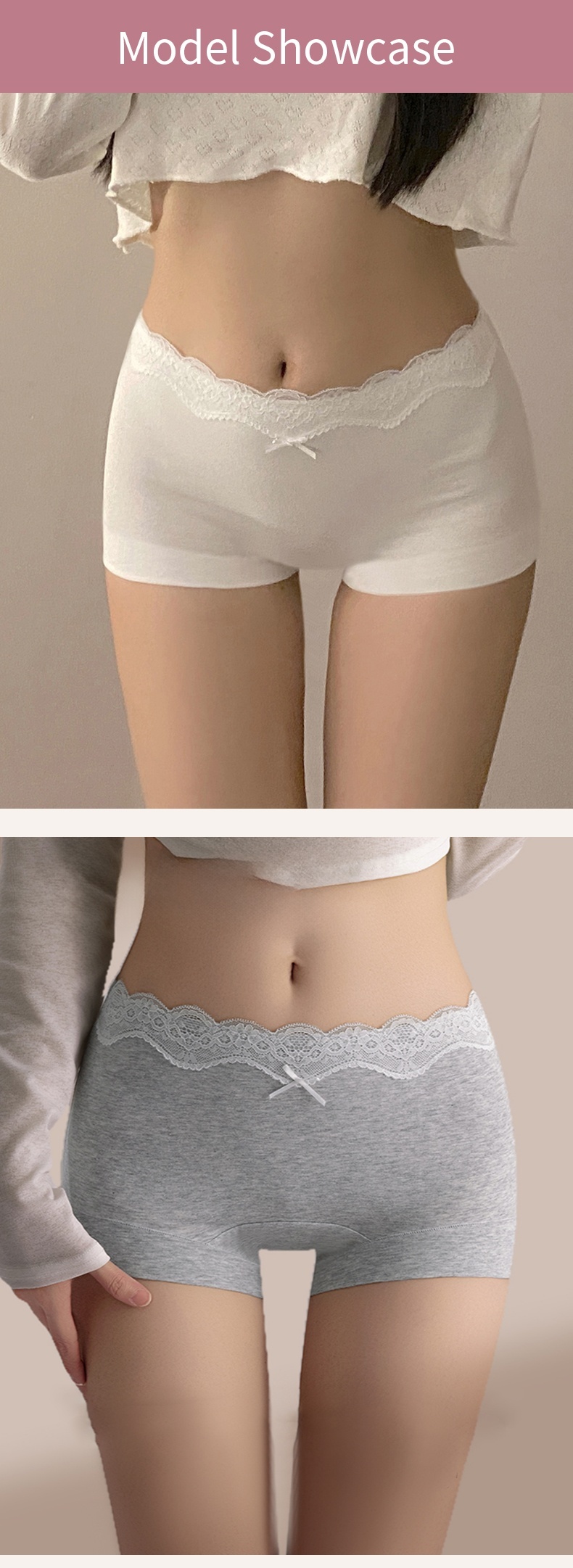 3-7 Pack Stylish Cotton Panties Boyshorts Design With Lace Trim, Secure Antibacterial Protections & Comfort Feel VEIMIA