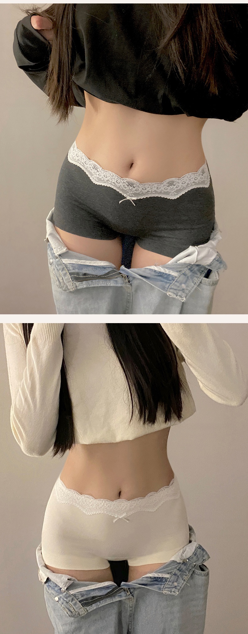 3-7 Pack Stylish Cotton Panties Boyshorts Design With Lace Trim, Secure Antibacterial Protection & Comfort Feels VEIMIA