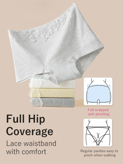 3-7 Packs Stylish Cotton Panties Boyshort Design With Lace Trim, Secure Antibacterial Protection & Comfort Feel VEIMIA