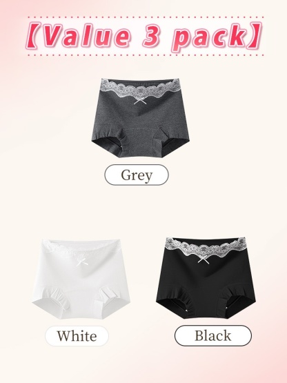 3-7 Pack Stylish Cotton Panties Boyshort Designs With Lace Trims, Secure Antibacterial Protection & Comfort Feel VEIMIA