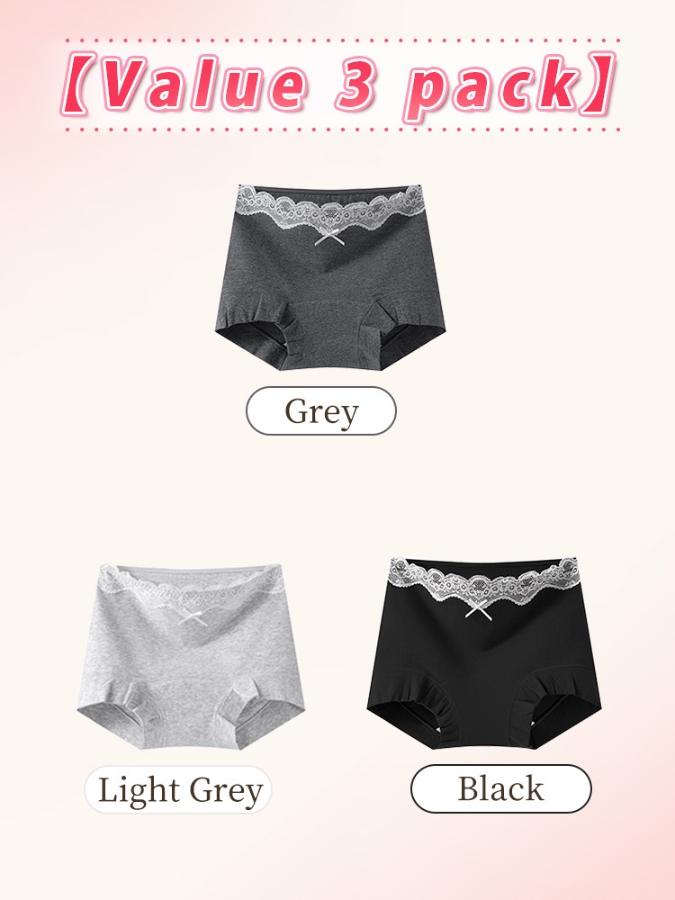 3-7 Pack Stylish Cotton Panties Boyshort Designs With Lace Trim, Secure Antibacterial Protections & Comfort Feel VEIMIA