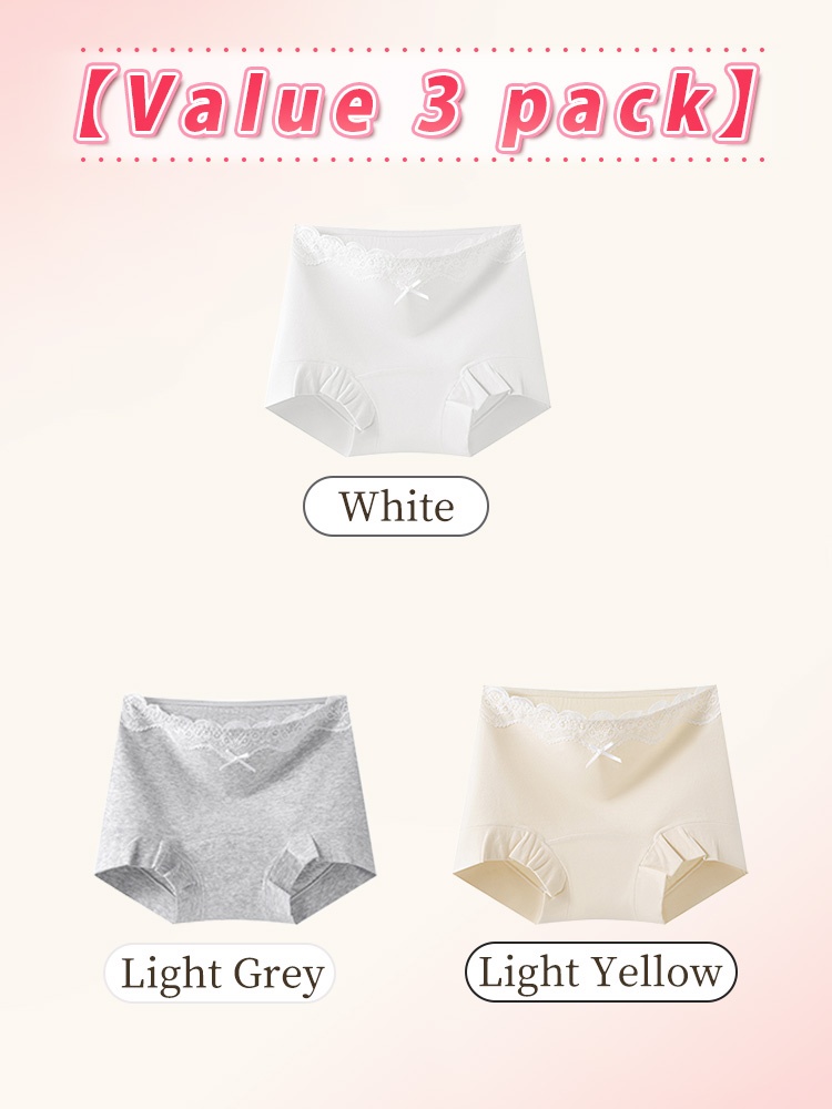 3-7 Pack Stylish Cotton Panties Boyshort Designs With Lace Trim, Secure Antibacterial Protection & Comfort Feels VEIMIA