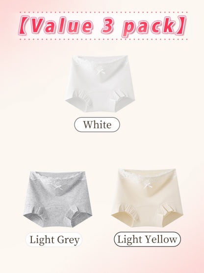 3-7 Pack Stylish Cotton Panties Boyshort Designs With Lace Trim, Secure Antibacterial Protection & Comfort Feels VEIMIA