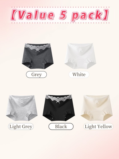 3-7 Pack Stylish Cotton Panties Boyshorts Designs With Lace Trims, Secure Antibacterial Protection & Comfort Feel VEIMIA