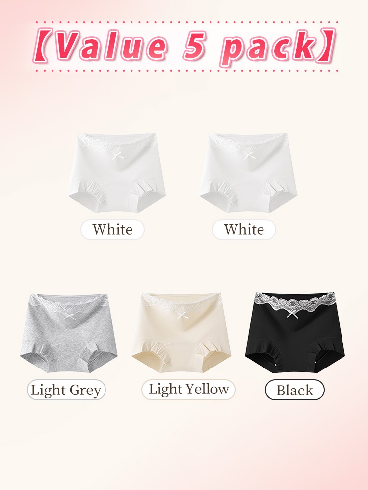 3-7 Pack Stylish Cotton Panties Boyshorts Designs With Lace Trim, Secure Antibacterial Protection & Comfort Feels VEIMIA