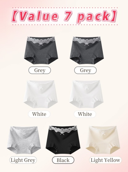 3-7 Pack Stylish Cotton Panties Boyshorts Design With Lace Trims, Secure Antibacterial Protections & Comfort Feels VEIMIA