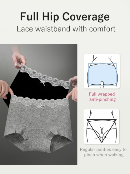3-7 Packs Stylish Cotton Panties Boyshort Design With Lace Trim, Secure Antibacterial Protection & Comfort Feel VEIMIA