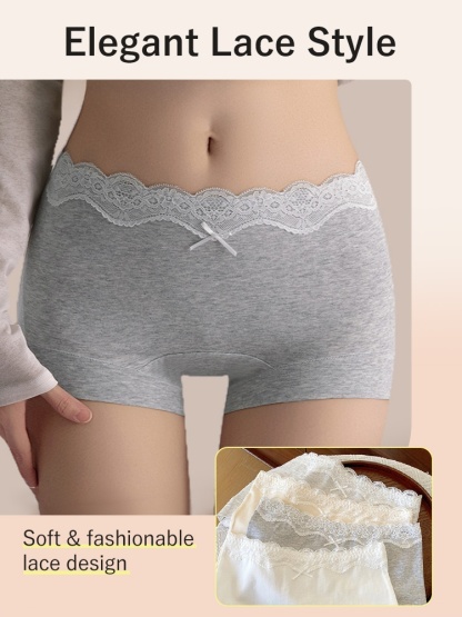 3-7 Packs Stylish Cotton Panties Boyshorts Design With Lace Trim, Secure Antibacterial Protections & Comfort Feel VEIMIA