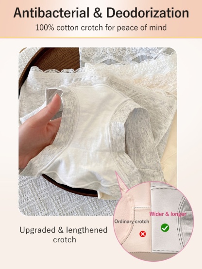 3-7 Packs Stylish Cotton Panties Boyshorts Design With Lace Trim, Secure Antibacterial Protection & Comfort Feels VEIMIA