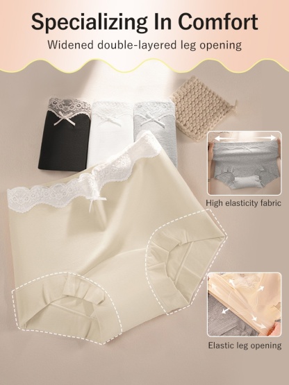 3-7 Pack Stylish Cotton Panty Boyshorts Designs With Lace Trim, Secure Antibacterial Protection & Comfort Feel VEIMIA